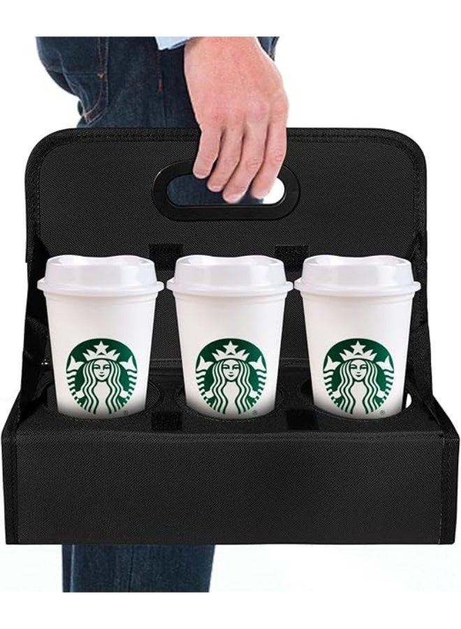 BOHEMIABY Drink Carrier with Handle Reusable, 6 Cup Portable Drink Carrier, Foldable Cup Coffee Carrier, Carry Cocktails、Safely Secures Hot and Cold Beverages-For Delivery and Take Out(Black) - Image 1